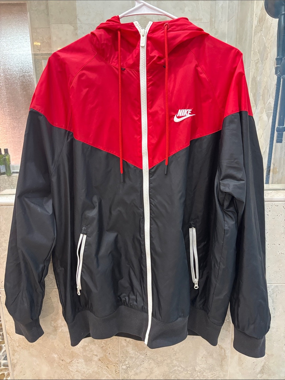 Nike Red and Black Colorblock Hooded Windbreaker